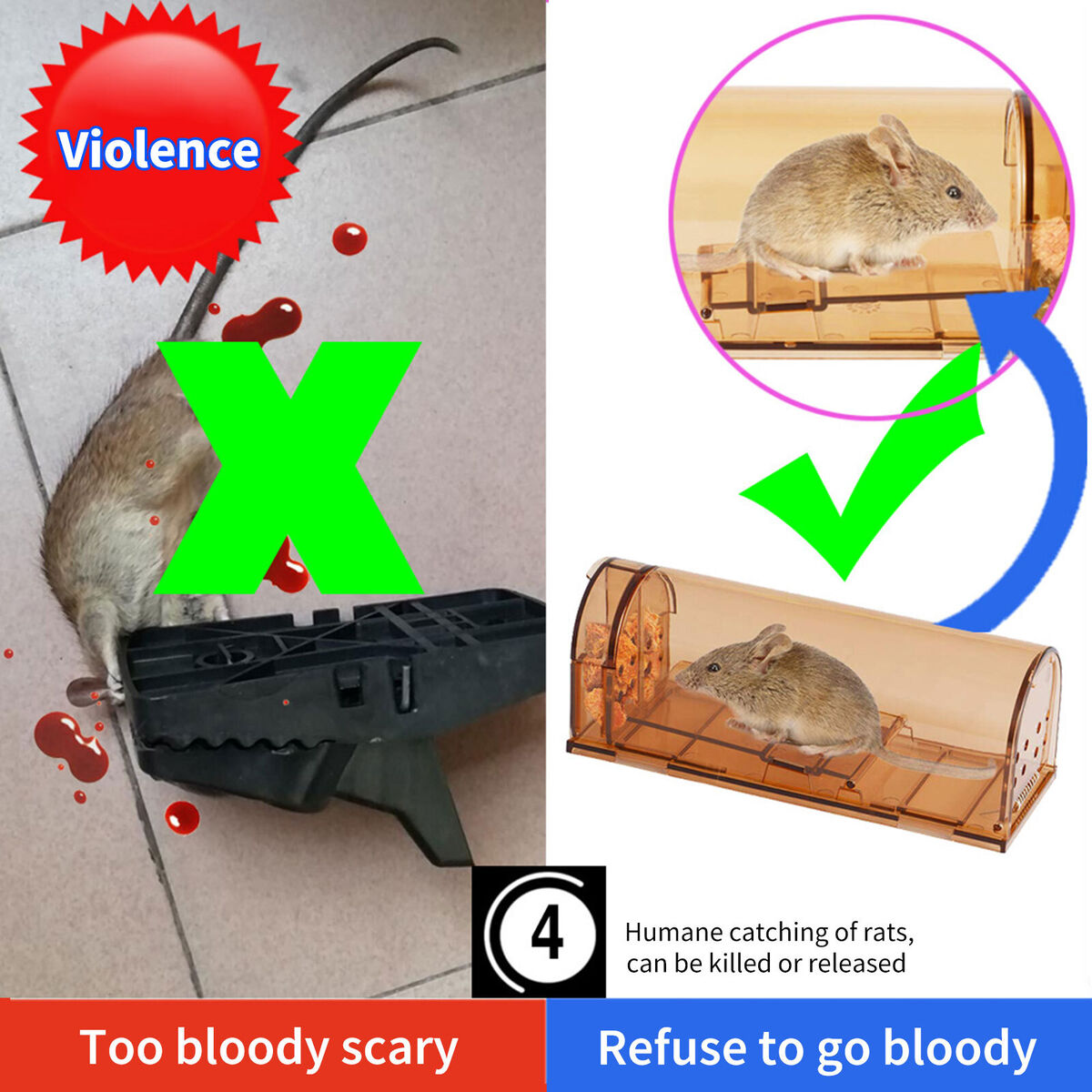 Humane Mouse Trap Rodent Rat Control 7 inch Hurtless Mousetrap (Pack of 2)