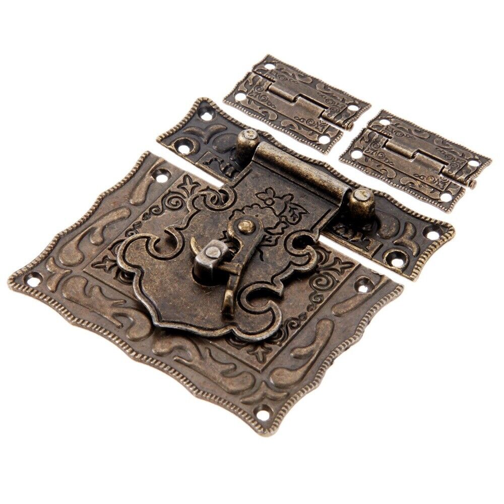 Rectangle Carved Flower Box Latch Hasp Buckle Toggle Clasp Hook & Hinge Hardware
