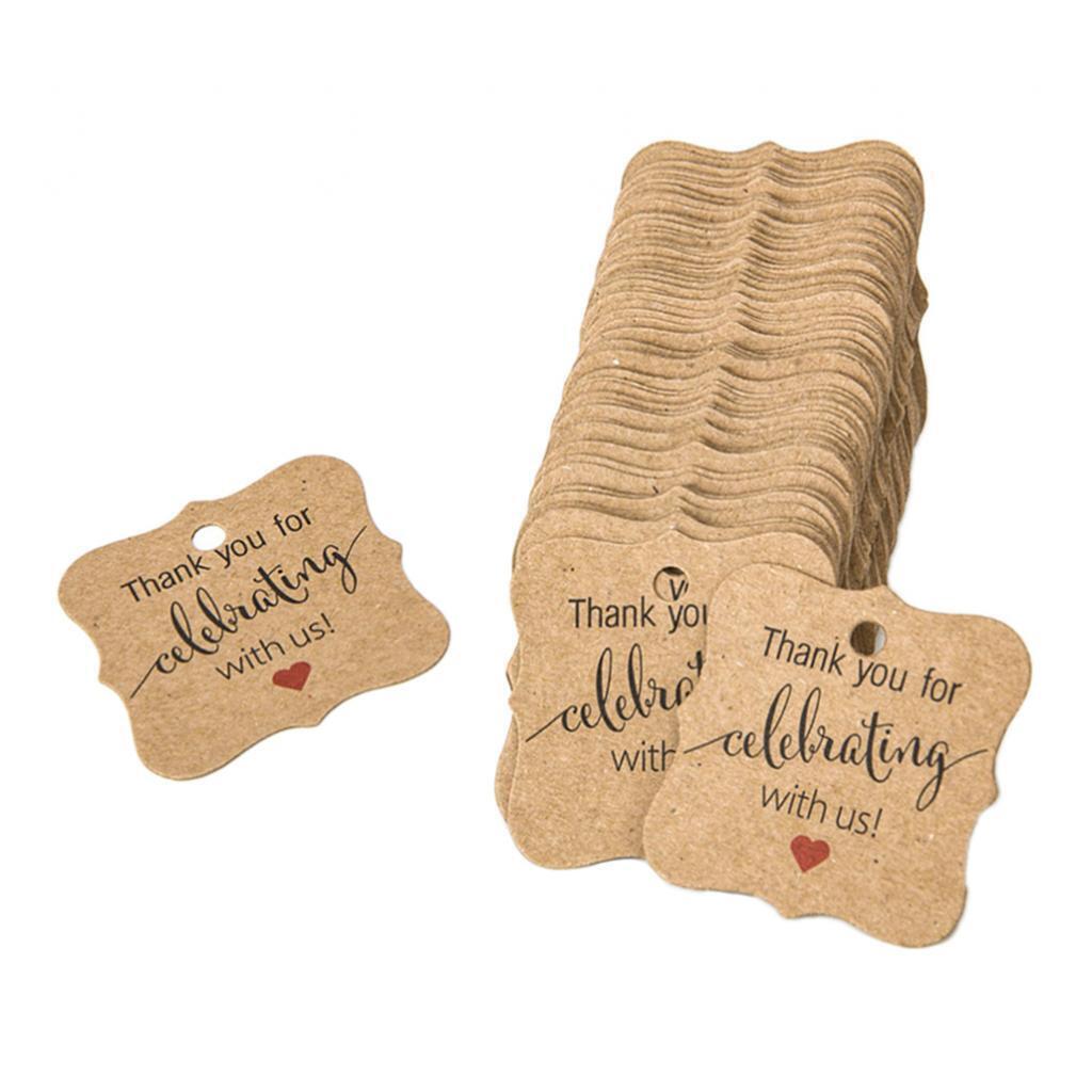 100x Thank You Kraft Paper Label Birthday/Wedding Party Hanging Gifts Decor