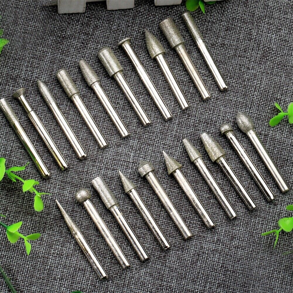 20Pcs Diamond Coated Rotary Die Grinder Points Burrs burr 6mm shank Grit 120