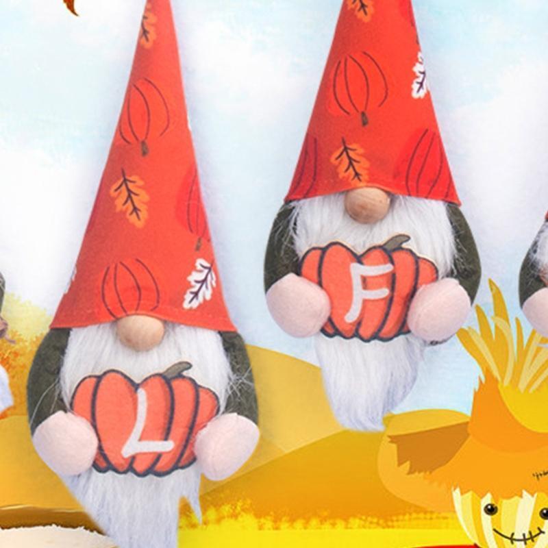 4x/Set Plush Gnome w/ Pumpkin Hanging Ornaments Gnome Harvest Gnome Decoration