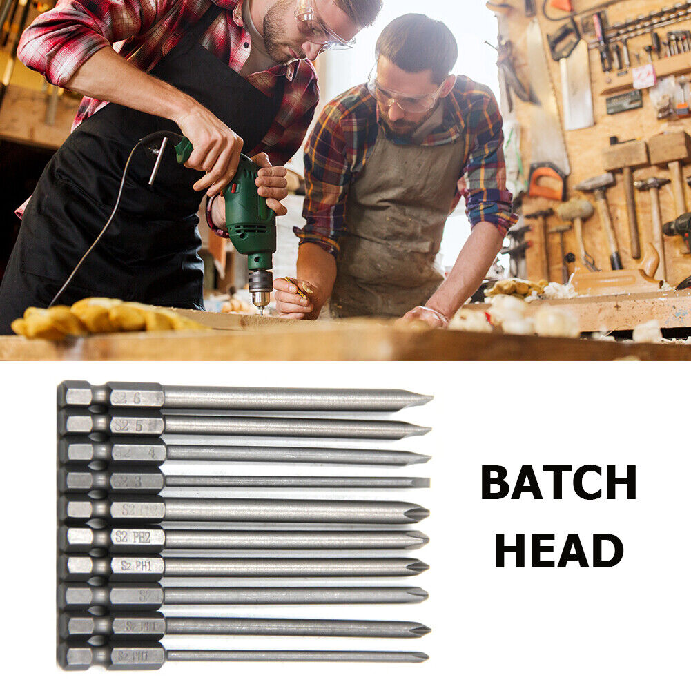 10pcs 100mm Hex Shank Anti Slip Screwdriver Bits Magnetic Driver Batch Head