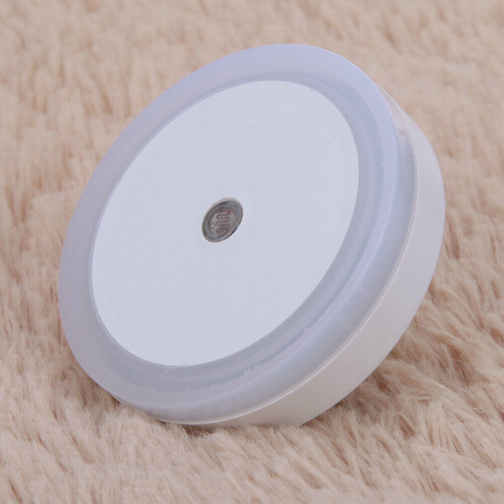 LED Light Sensor Control Night Light Round Bedroom Lamp (White)(US plug)