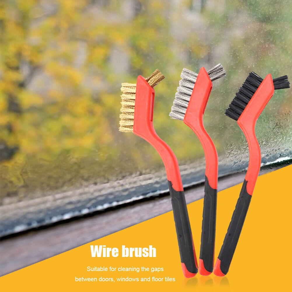 3pcs Wire Brush 7 inch Mini Micro Rust Paint Remover Scrubbing Brushes Red