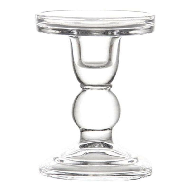 Clear Glass Candle Holder Set of 3 Tall Candlestick Stand Kit Desktop Ornament