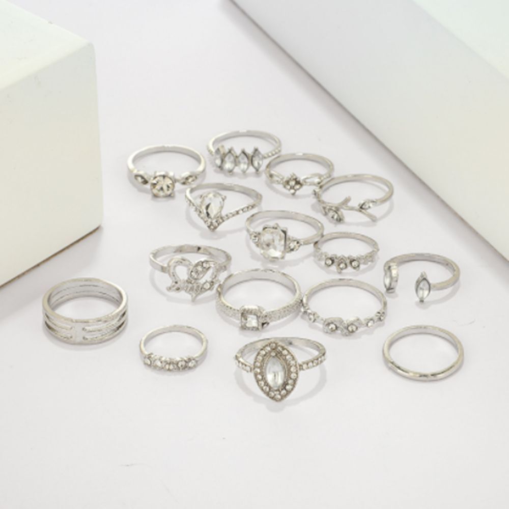 Fashion Jewelry Women Hollow Heart Boho Finger Ring Leaves Flower Rings Set