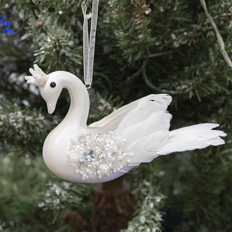 Christmas Swan Pendant 2 Pack White Xmas Tree Hanging Art Ornament