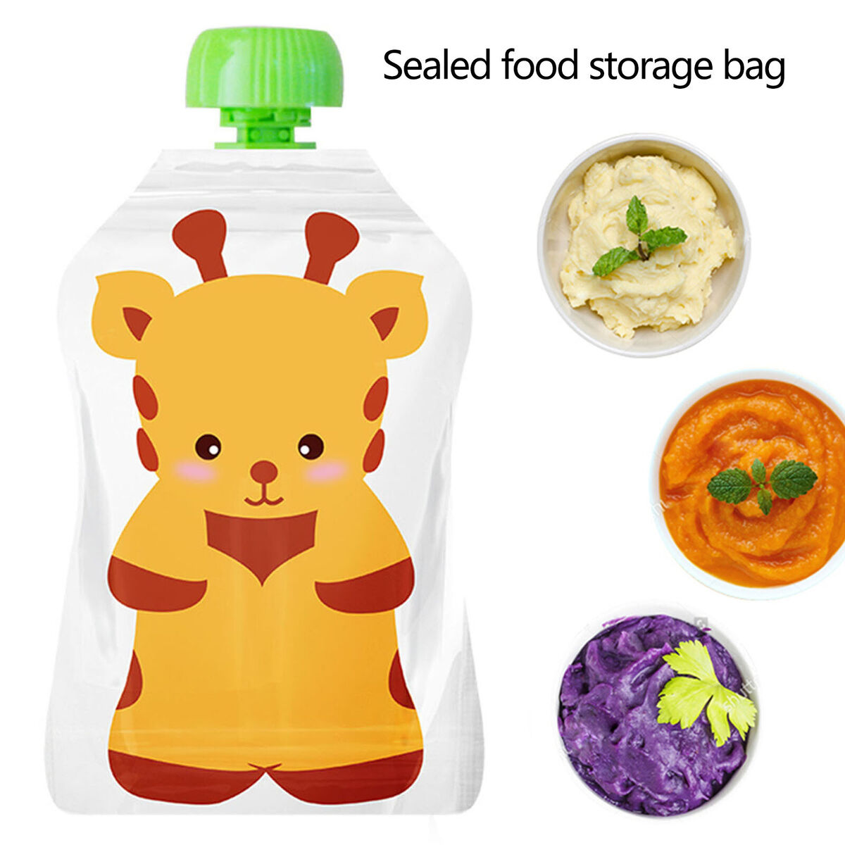 8pcs Reusable Food Storage Bags Sealed Refillable Baby Food Pouch Random