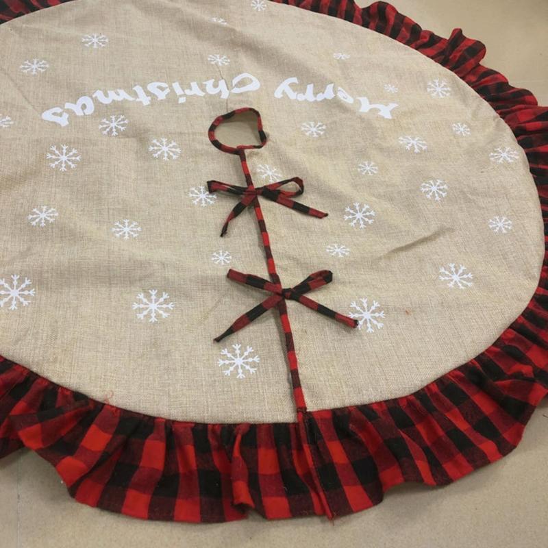 Christmas Tree Skirt Red and Black Buffalo Check Plaid Tree Skirt with Snowflake