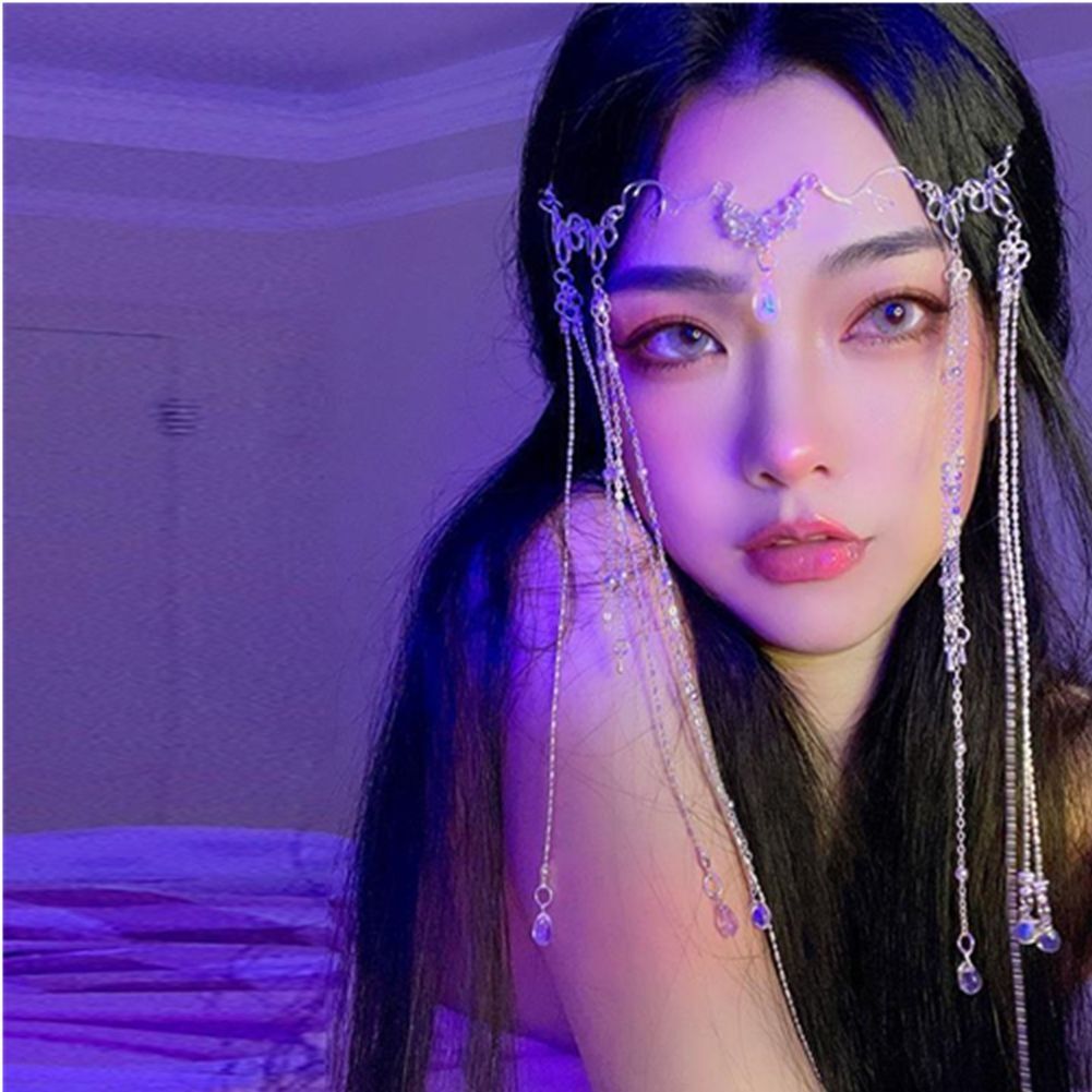 Antiquity Headdress Rhinestone Fringed Forehead Chain Long Tassel Headwear