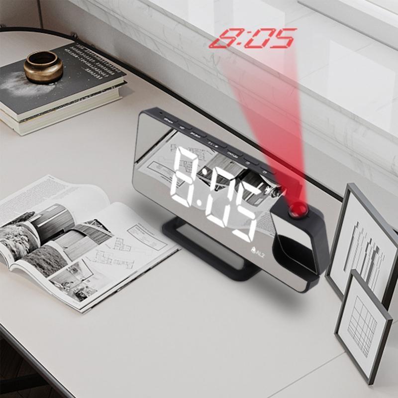 Digital Projection Rechargeable Mirror Alarm Clock with USB Charger LED Display