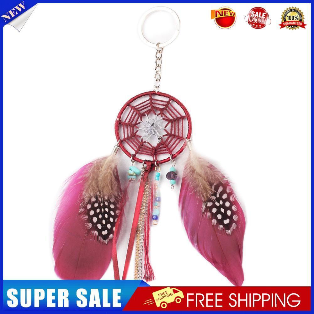 Feather Bead Dream Catcher Bag Purse Clutch Keyring Key Chain Ring Keychain
