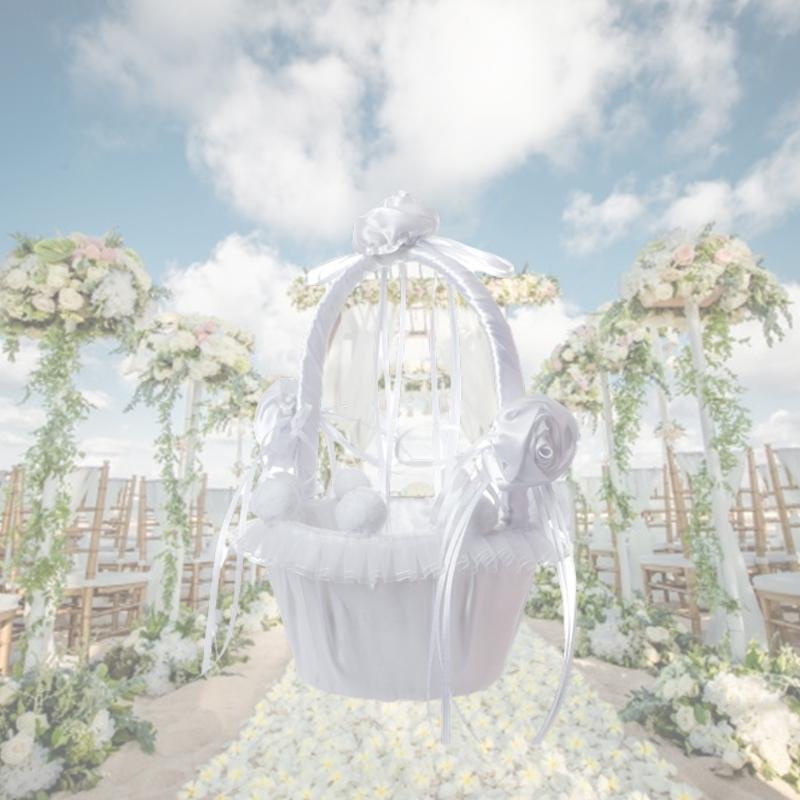 Flower Girl Basket - Wedding Flower Basket with Elegant Satin Fairy Lace Edges