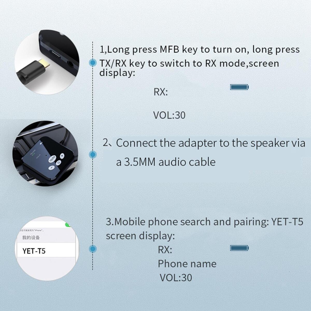 2-In-1  5.0 Transmitter and Receiver Low Latency 3.5mm Audio Adapter