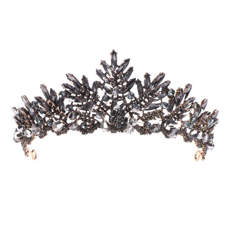 Baroque Crown Wedding Prom Tiara Jewelry Headdress Black Rhinestone Accessories