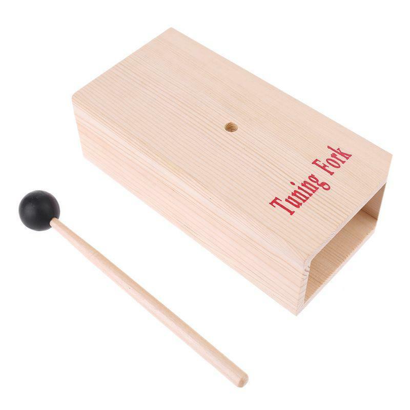 Pair of Tuning Forks (440Hz) in Wood Bases for physics experiment with mallet