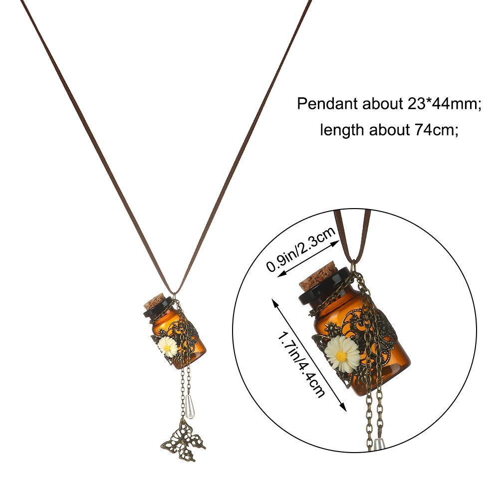 Charm Glass Flask Pendant Wishing Bottle Necklace Carved Flower Sweater Chain