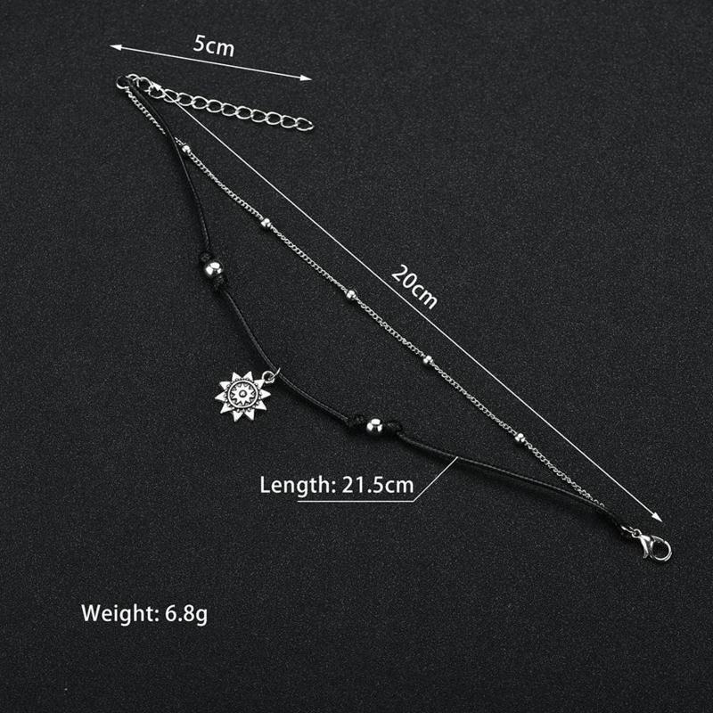 Women Elegant Double Chain Sun Pendant Beads Anklet Bracelets Beach Foot Jewelry
