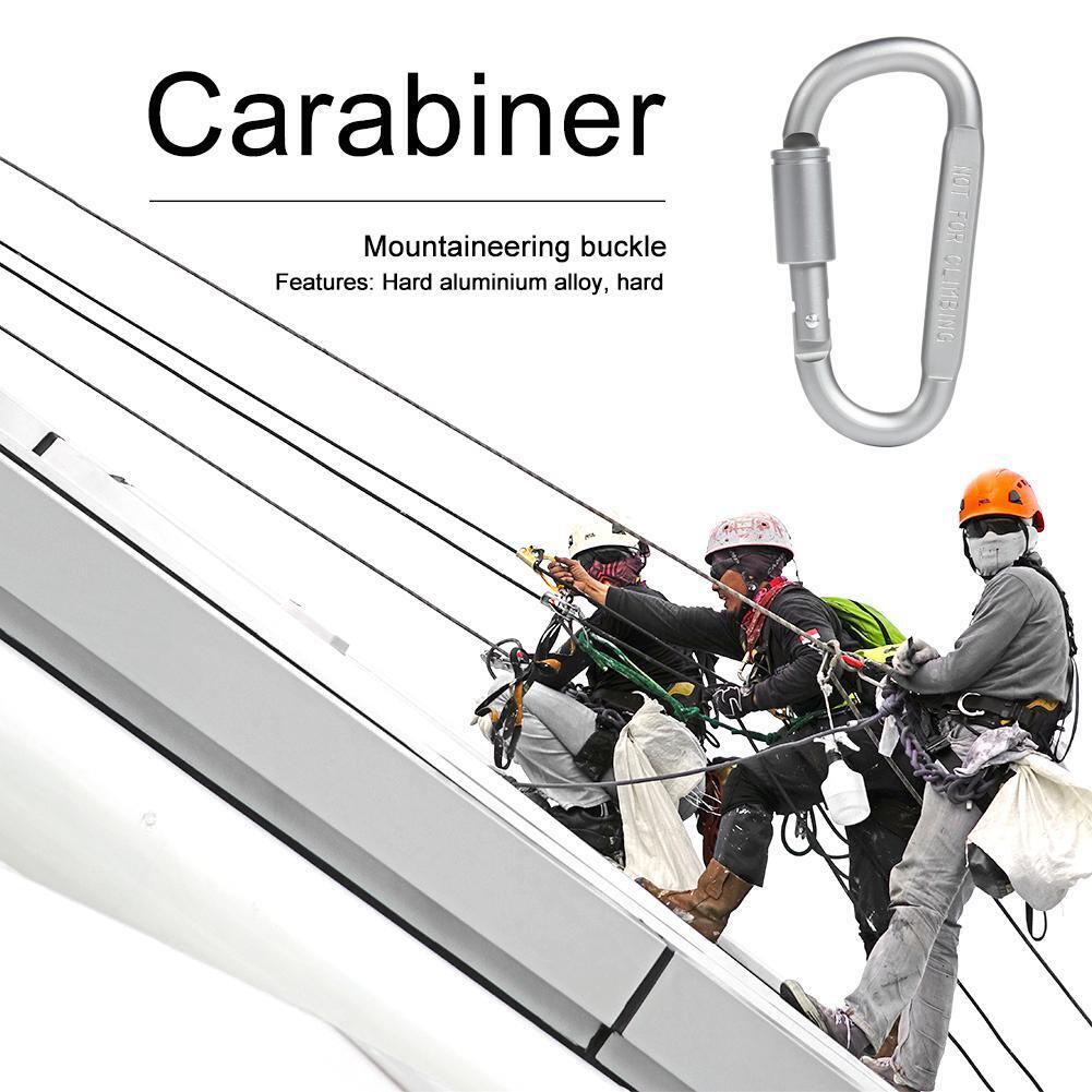 1pc Camping Climbing Carabiner 8cm D-shaped with Nut Hanging Buckle (Grey)