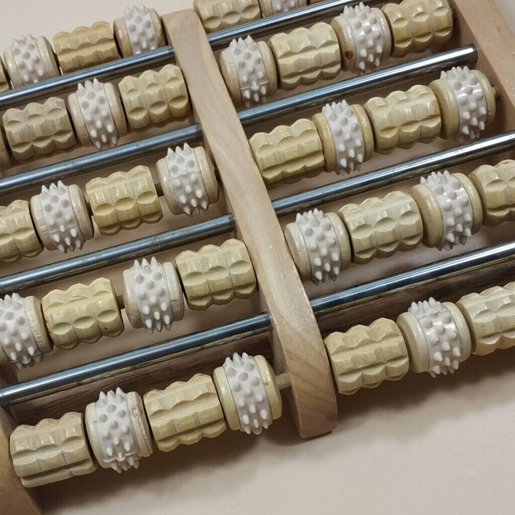 Wooden Dual Foot Massager Roller Relief Stress Massage Reflexology Tool