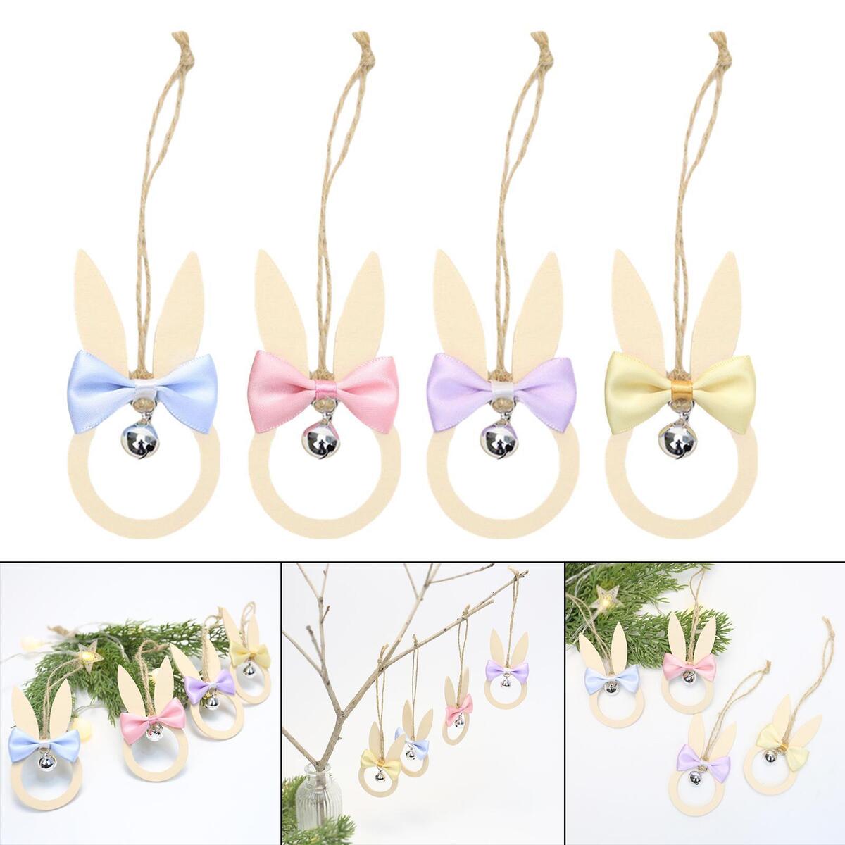 Wood Rabbit Ornament Party Supplies Supplies Hanging Pendant 4 Pieces Spring