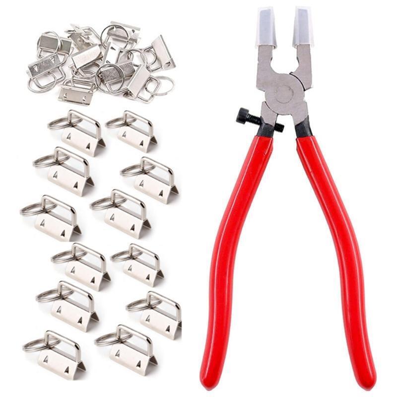 50pcs 1 Inch Key Fob Hardware Set with Split Rings Pliers for DIY Wristlet Clamp