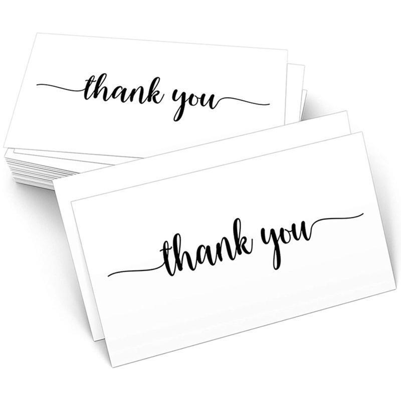 White Thank You Cards 50Pcs Message Greeting Black Letters Note Card