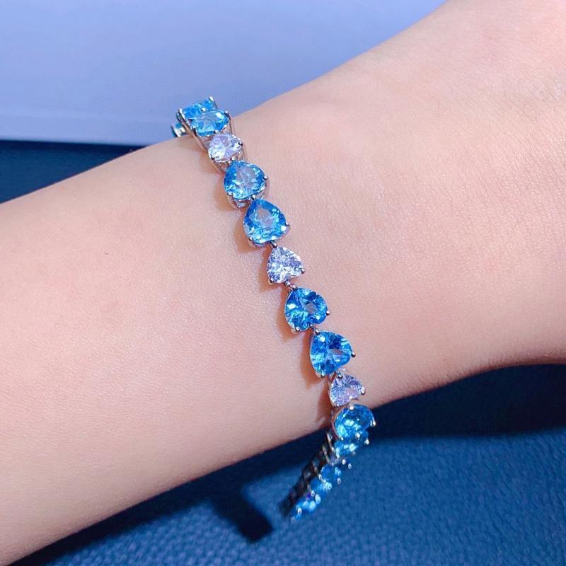 Imitation Natural Swiss Blue Topaz Bracelet Luxurious Heart Bracelet Jewelry