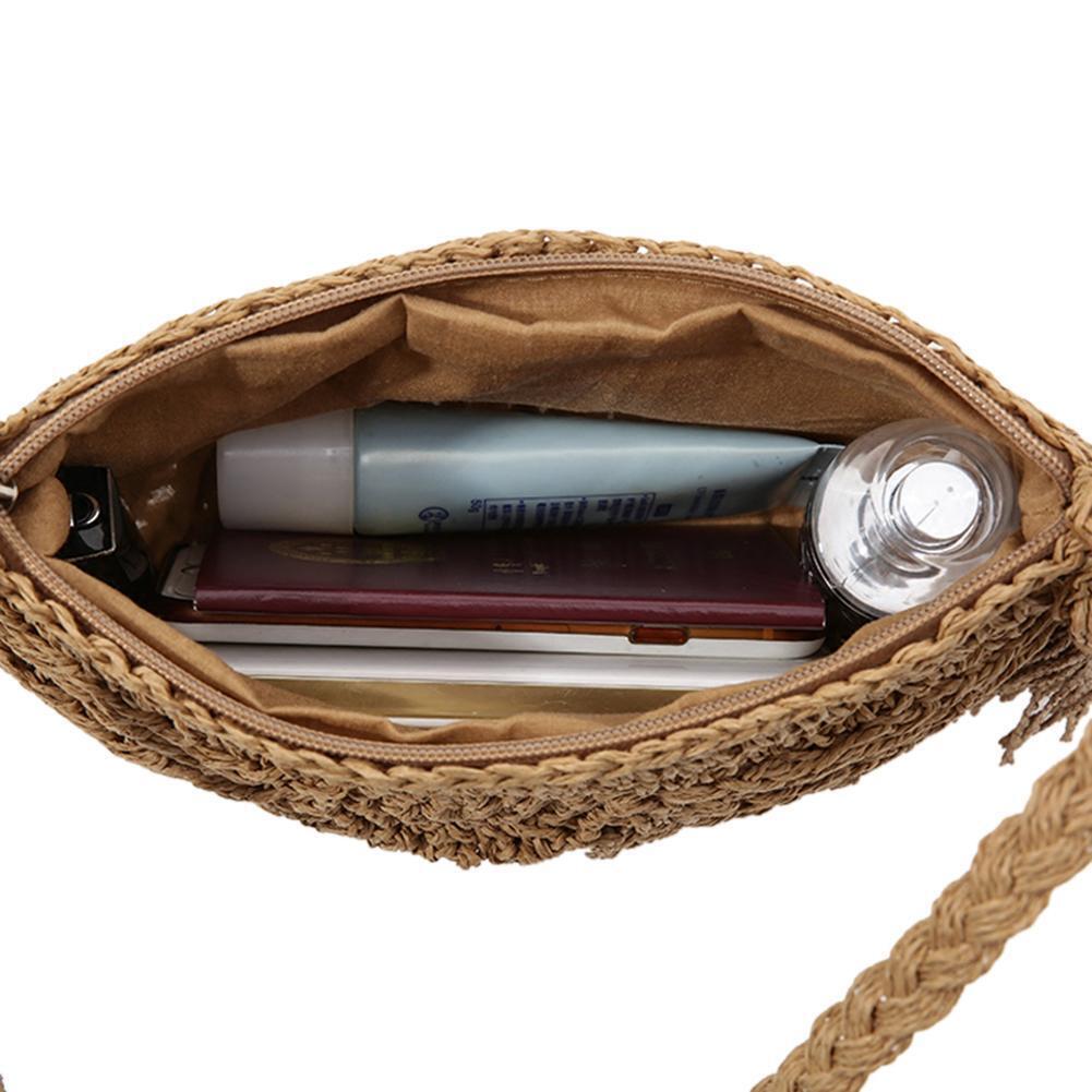 Tassels Beach Messenger Handbag Women Girl Crochet Straw Shoulder Bag/Khaki