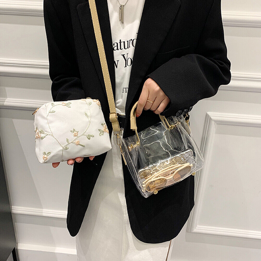 Women PVC Transparent Portable Shoulder Messenger Bag Jelly Chain Tote Bag