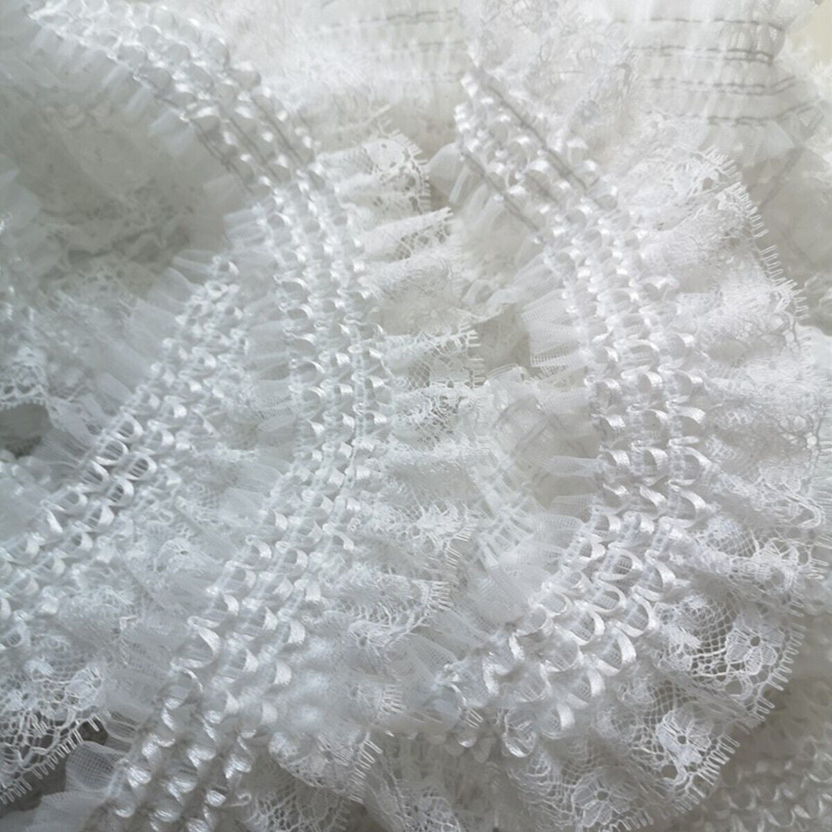 White Pleated Elastic Lace Trim Ribbon Collar Cuff Clothing Sewing Craft DIY