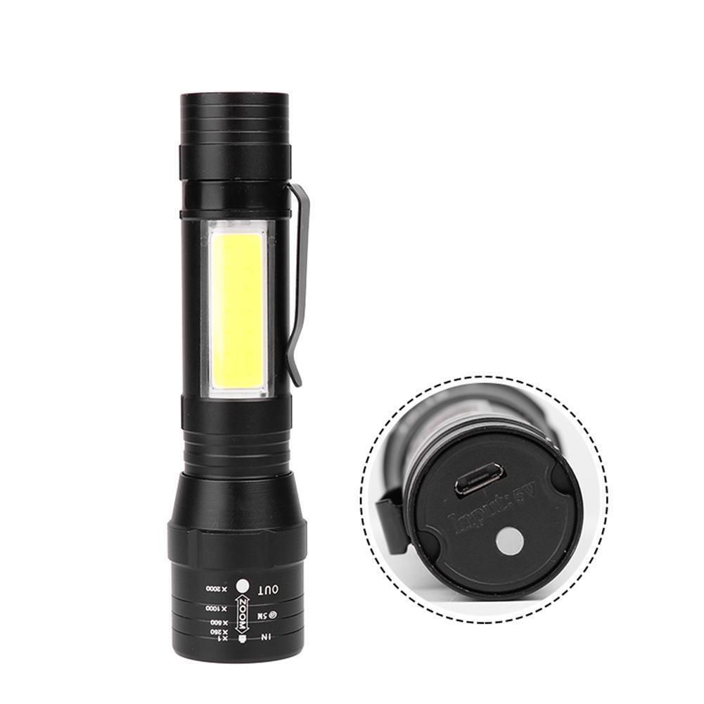 Zoom T6+COB LED Flashlight USB Rechargeable 4 Modes IP44 Waterproof Torch
