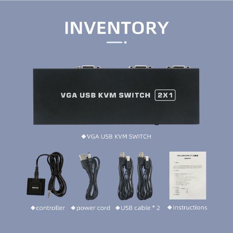 USB Switch 2 In 1Out VGA KVM Docking Station Switch Selector Printer Sharing Hub