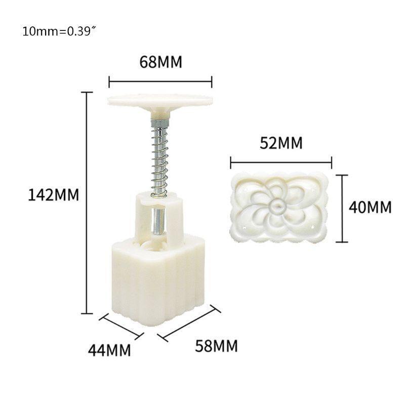 Bean Mooncake Mold with 4pcs Square Flowers Stamps Hand Press Moon Cake Pastry