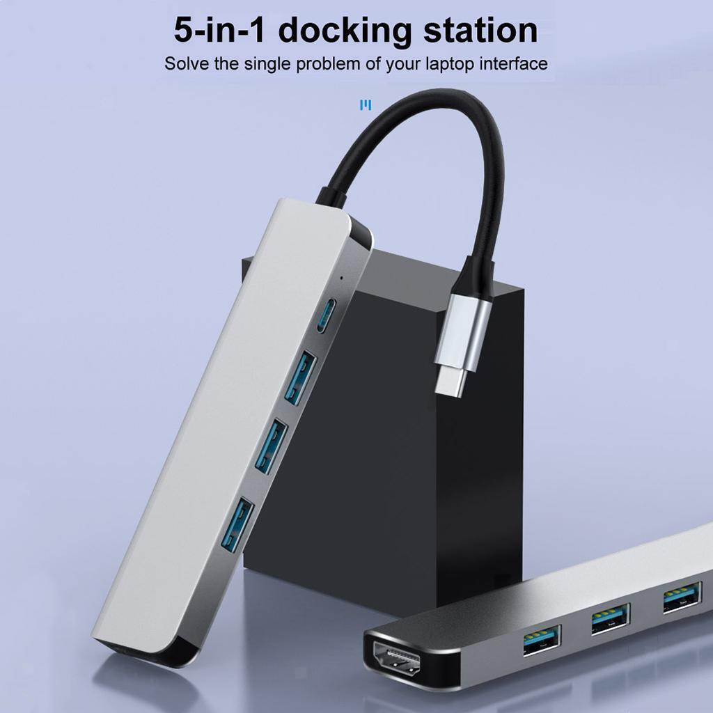 Blesiya USB-C Hub Adapter 5-Dalam-1 4K Hdmi 3 Usb 3.0 Port 87W Pd Pengecasan