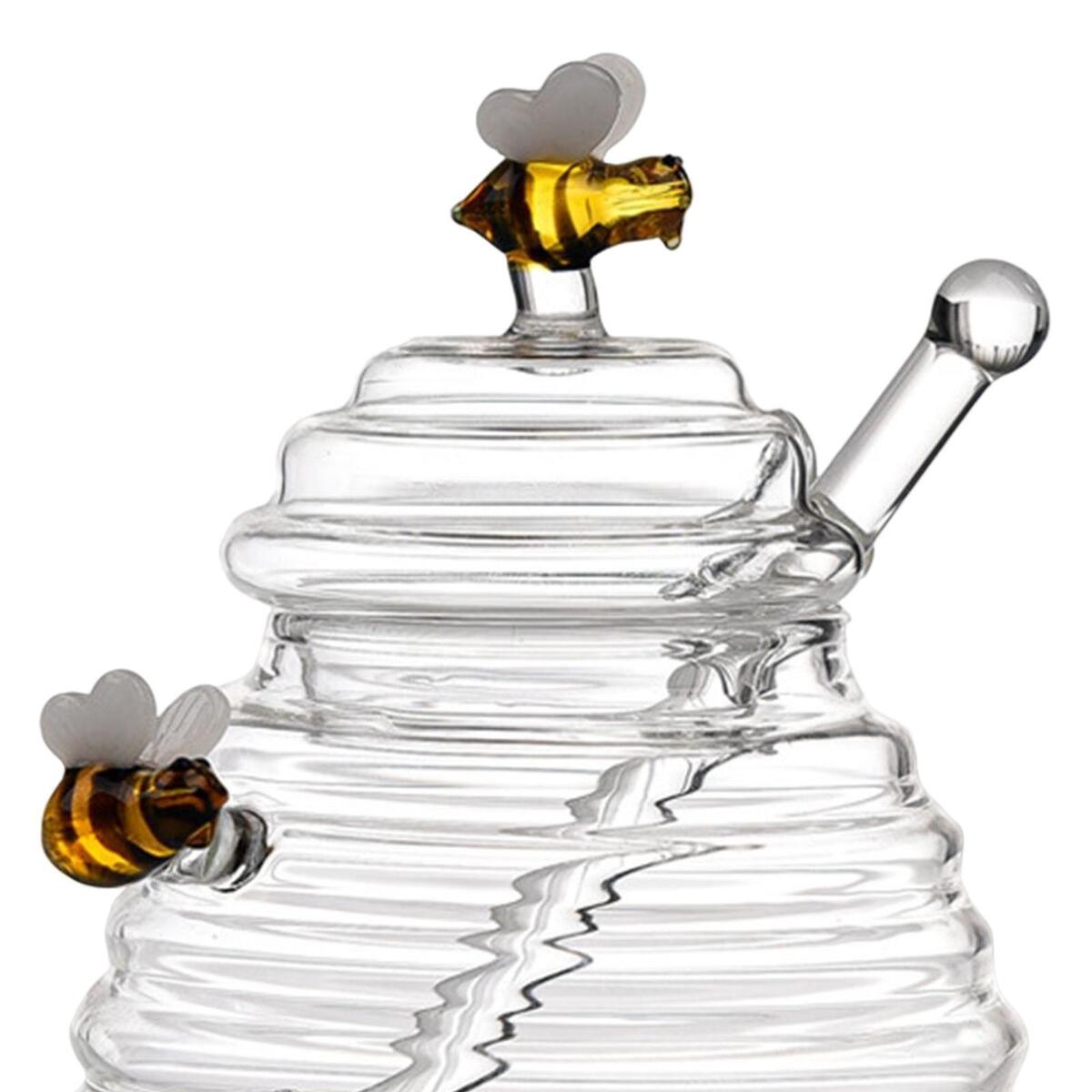 Clear Honey Pot Jar Honey Dispenser with Dipper and Lid for Wedding Party