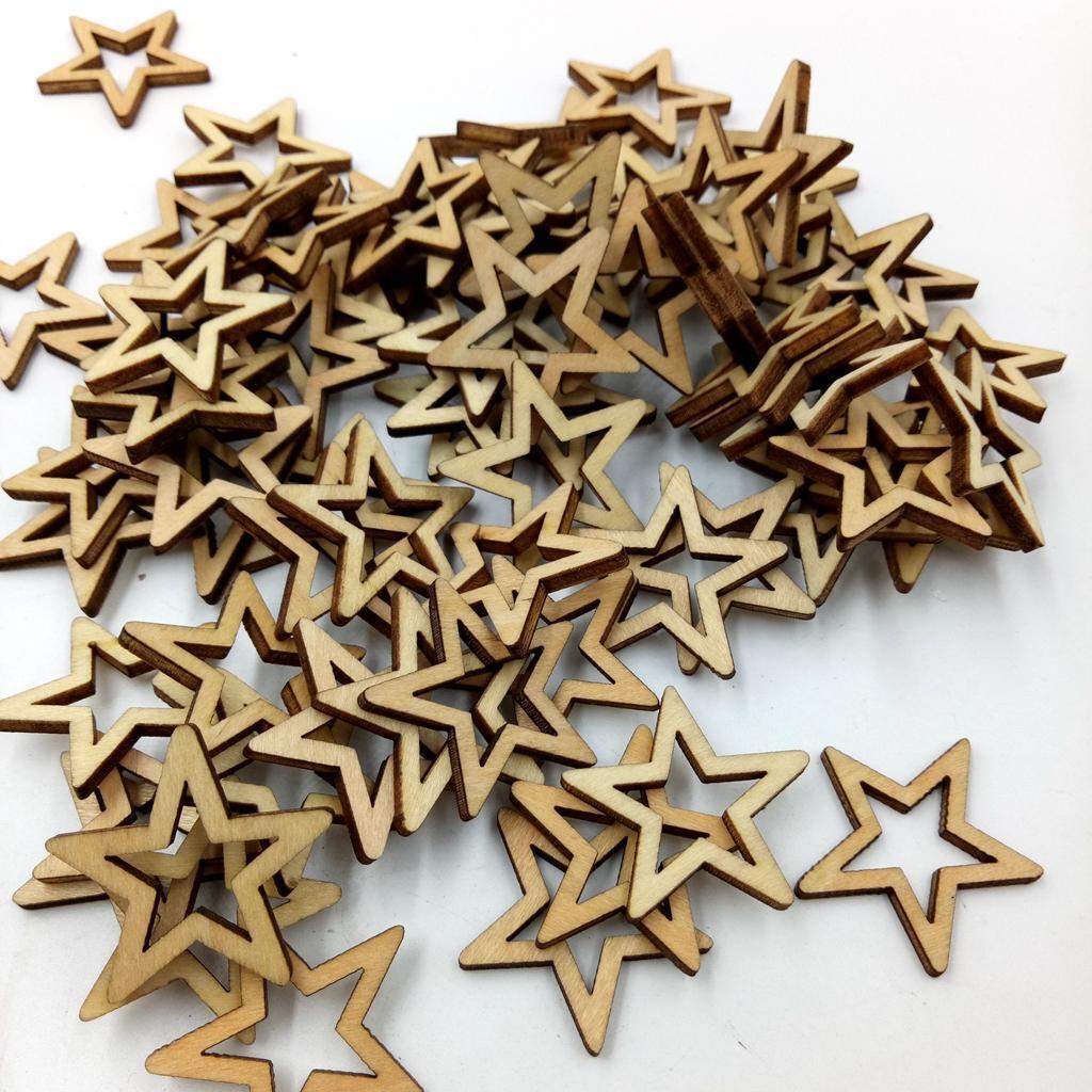 75 Pieces Unfinished Hollow Star Shape Wooden Embellishments 30 / 50mm