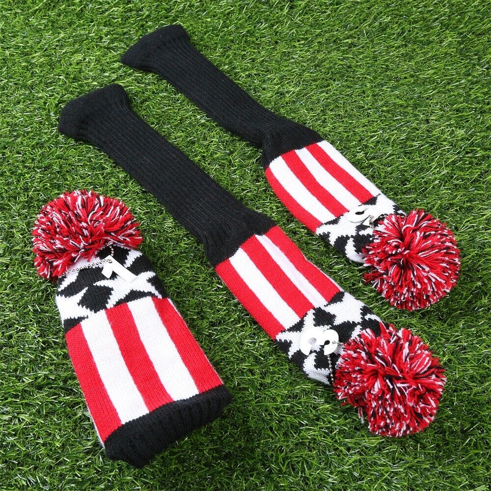 3× Black Red White Strip Star Knitted Golf Club Putter Cover Headcover Protector