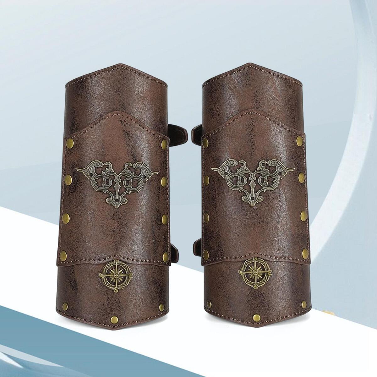 2 Pieces Punk Arm Guards Vambrace Buckled Gothic Medieval Bracers Arm Armor Cuff