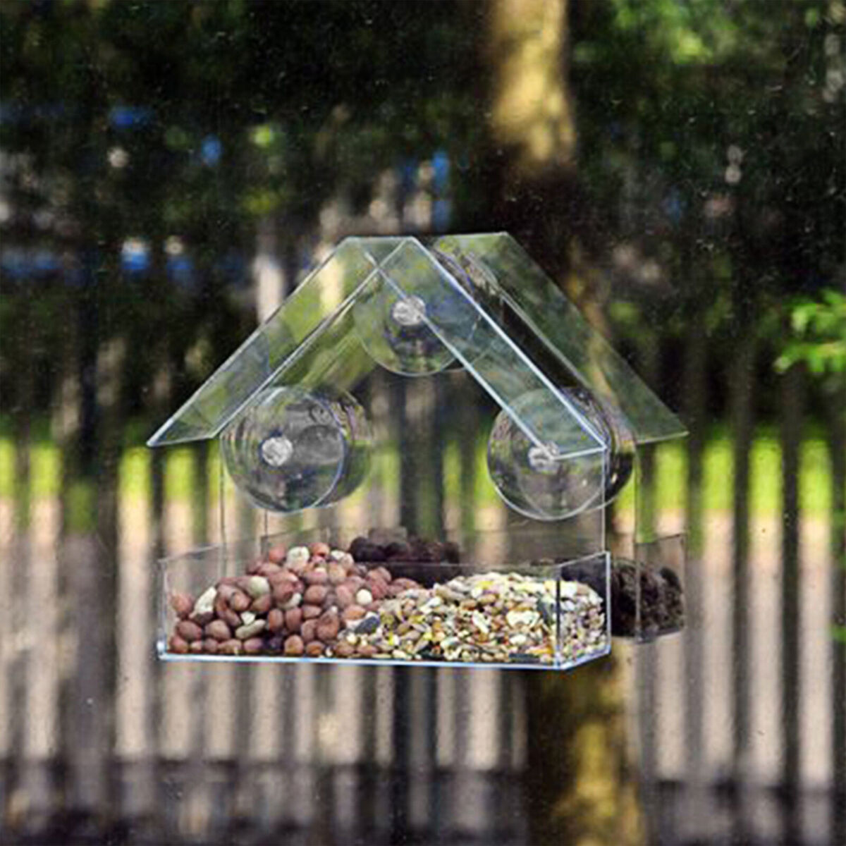 Plastic Window Bird Feeder, Transparent, Suction Cup, House Shape Birdhouse