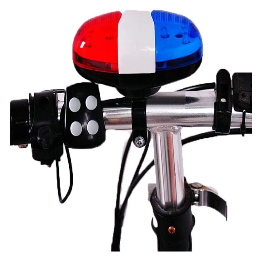 4 Tone Ultra-loud Police Siren Bicycle Call 6 LED Electric Light Horn Bell