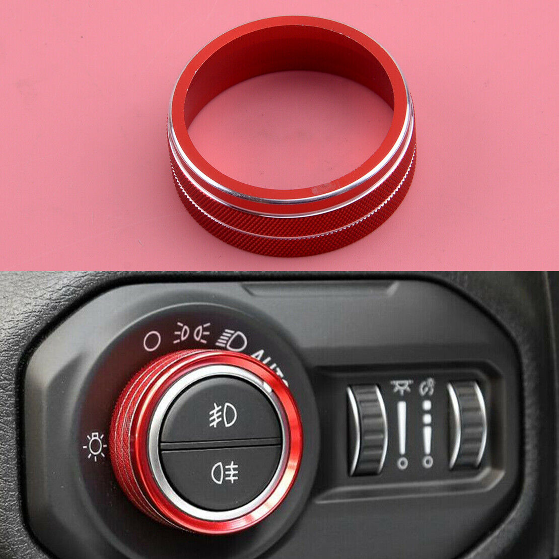 Red Aluminum Headlight Switch Ring Cover Fit For Jeep Gladiator 2020