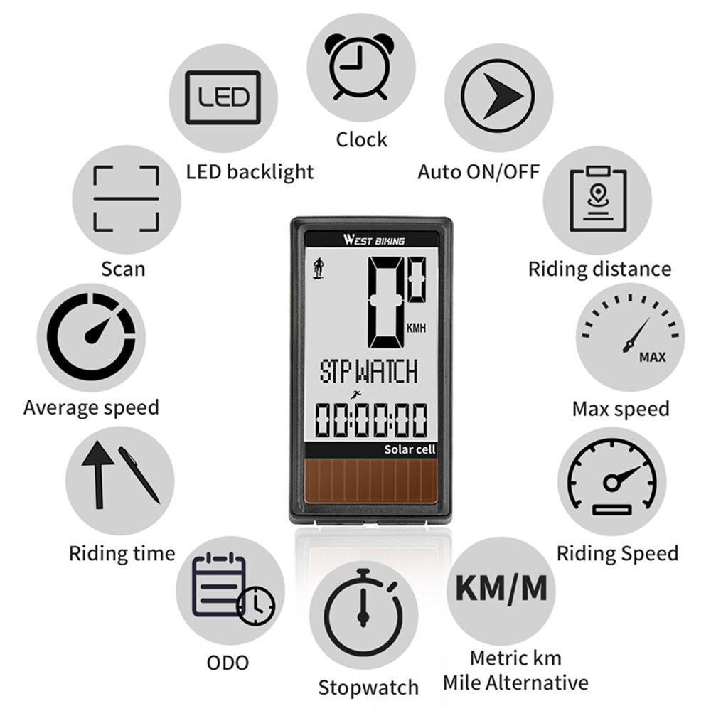 Bicycle Computer Wireless Stopwatch Bike Speedometer Cycling Odometer