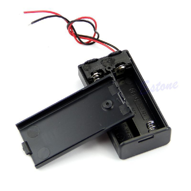 Hard Plastic Battery Case Holder Storage Box for 2X AA Battery with Wire Leads