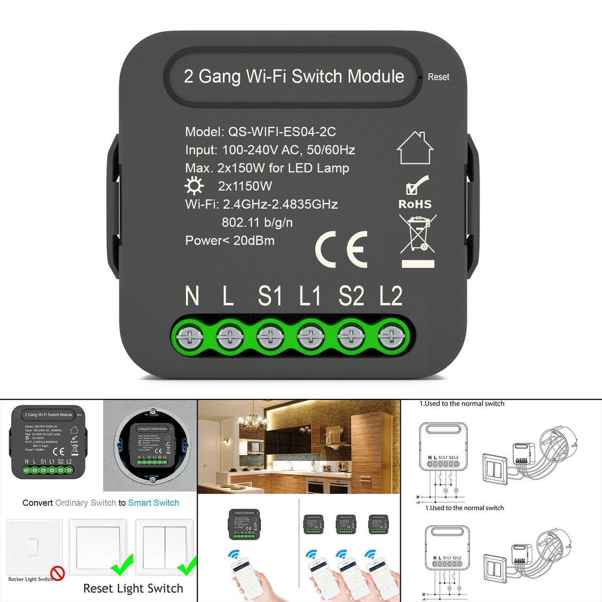 2 Gang WiFi Switch Module for Tuya Timer Switch Device DIY Breaker Module