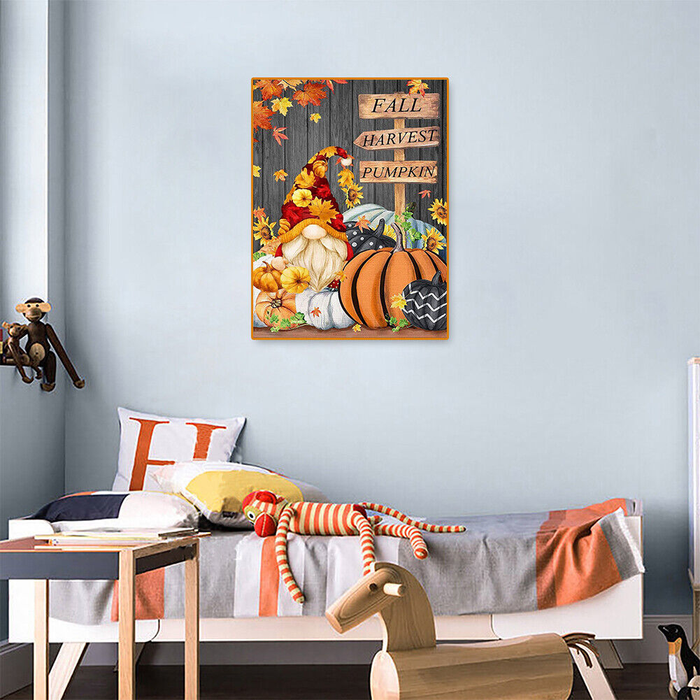5D DIY Pumpkin Gnome Full Round Diamond Painting Kit Picture Artwork Craft