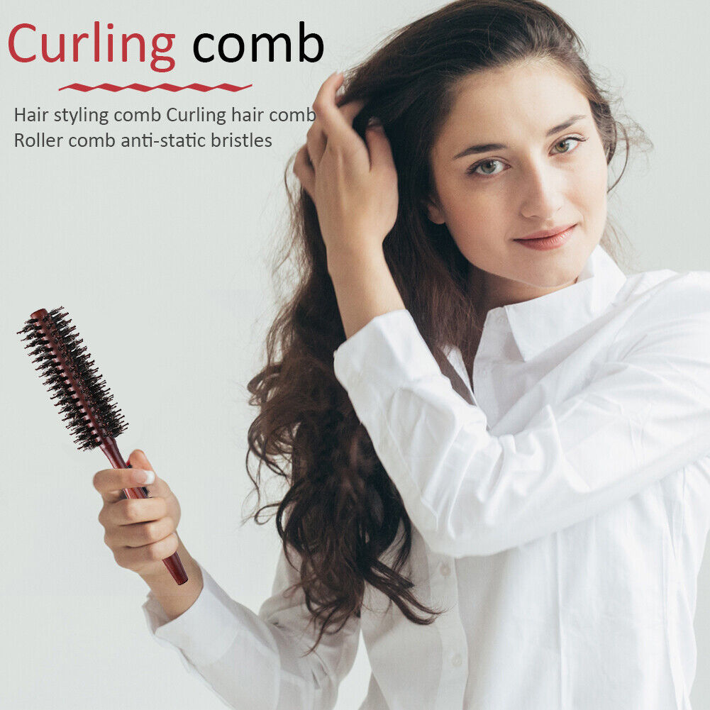 3 Sizes Anti Static Wood Bristle Hair Round Brush Hairdresser Styling