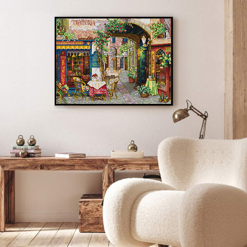 Stamped Full Embroidery 11CT DIY Verona Cafe Cross Stitch Canvas Kit Craft