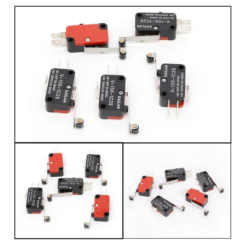 5Pcs Micro Limit Switch Long V-156-1C25 Hinge Roller Momentary SPDT Snap Action