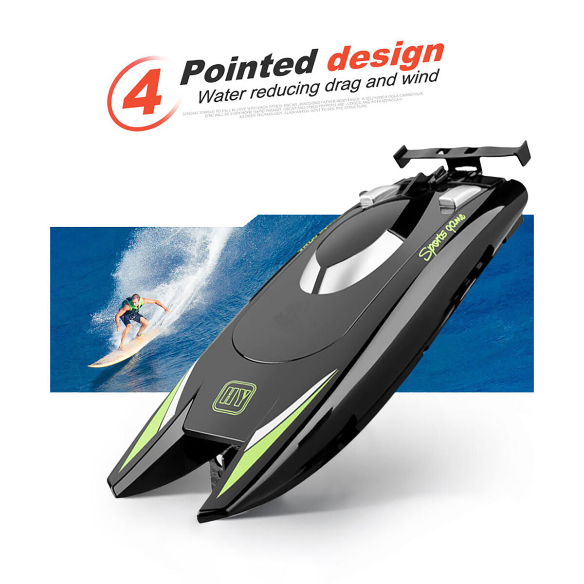 25km/h RC Boat 2.4GHz High Speed 4CH Remote Control Racing Ship (Black C)